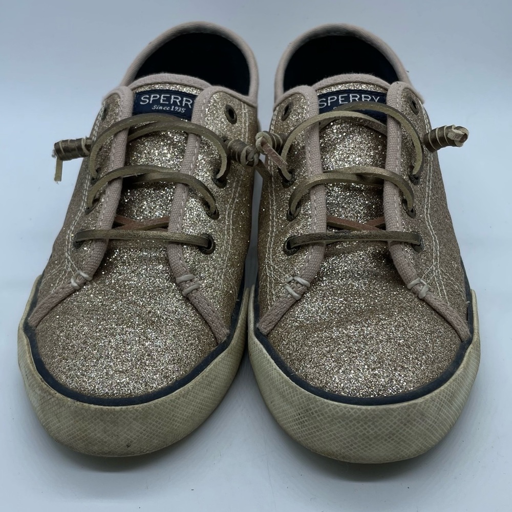 Sperry Top-Sider Pier View Holiday Champagne Gold Glitter Sneaker Women’s 9.5 - Picture 3 of 9